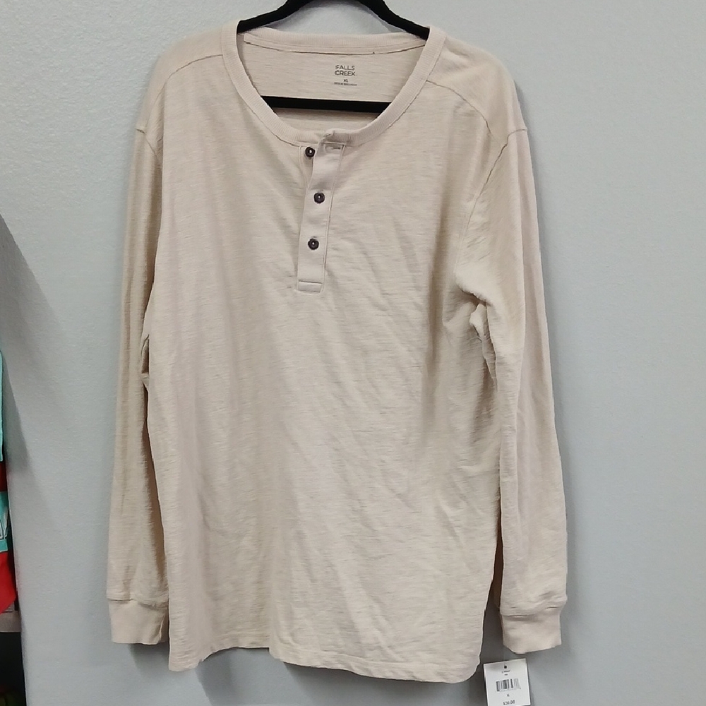 Falls Creek Cream Long Sleeve Henley Shirt